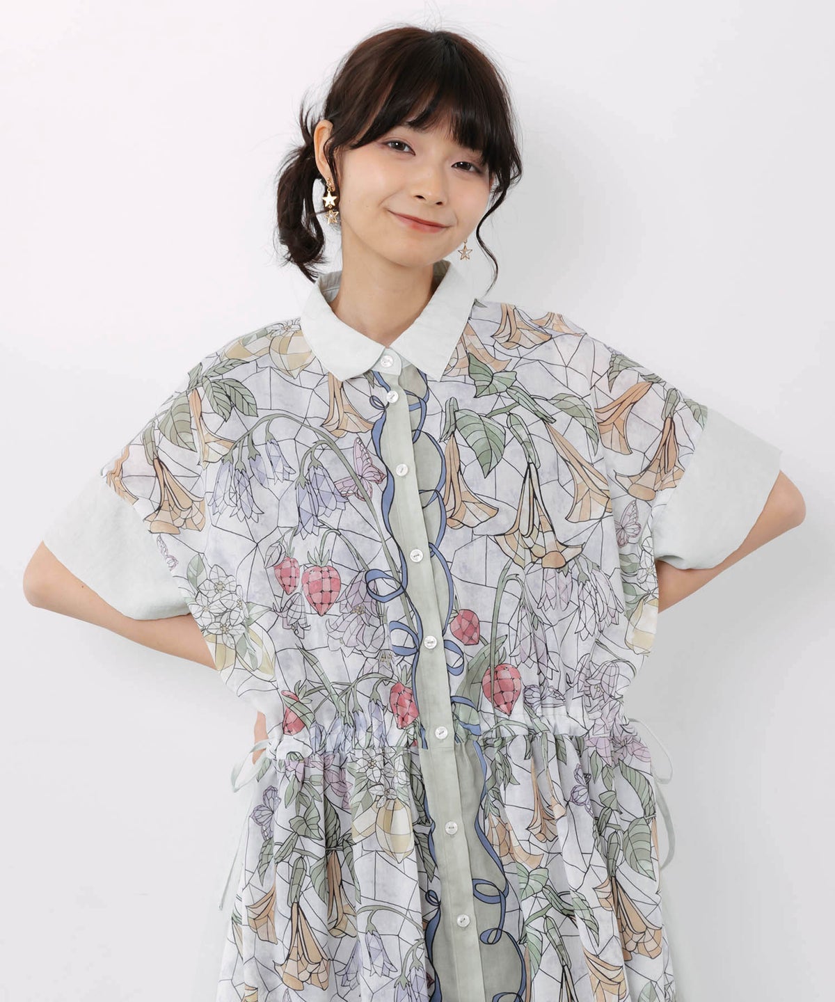 ステンドグラス風花柄シャツワンピース-6