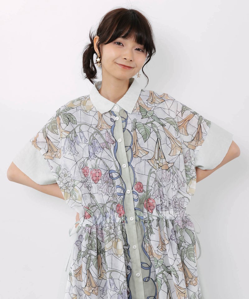 ステンドグラス風花柄シャツワンピース-6