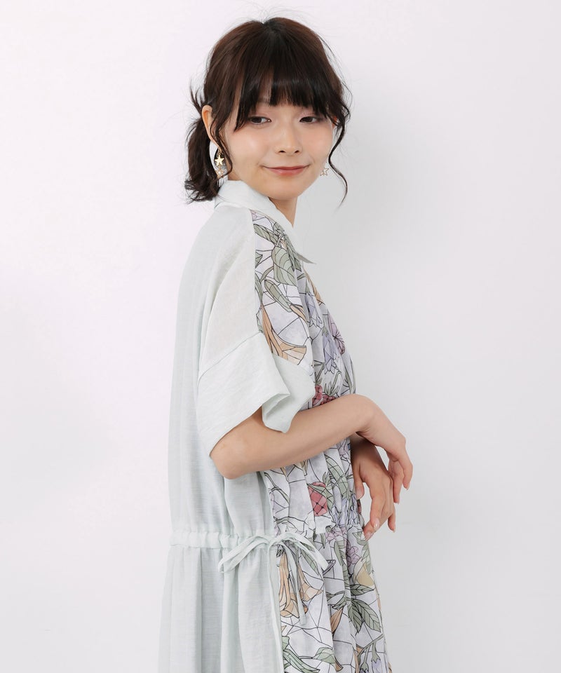 ステンドグラス風花柄シャツワンピース-7