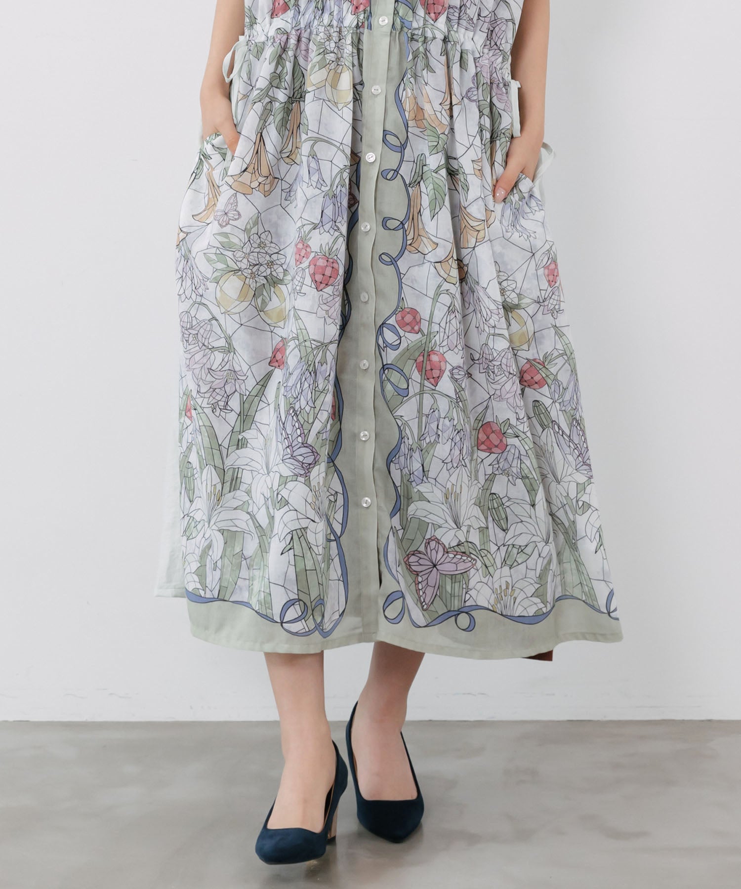 562233：ステンドグラス風花柄シャツワンピースの通販-ScoLar