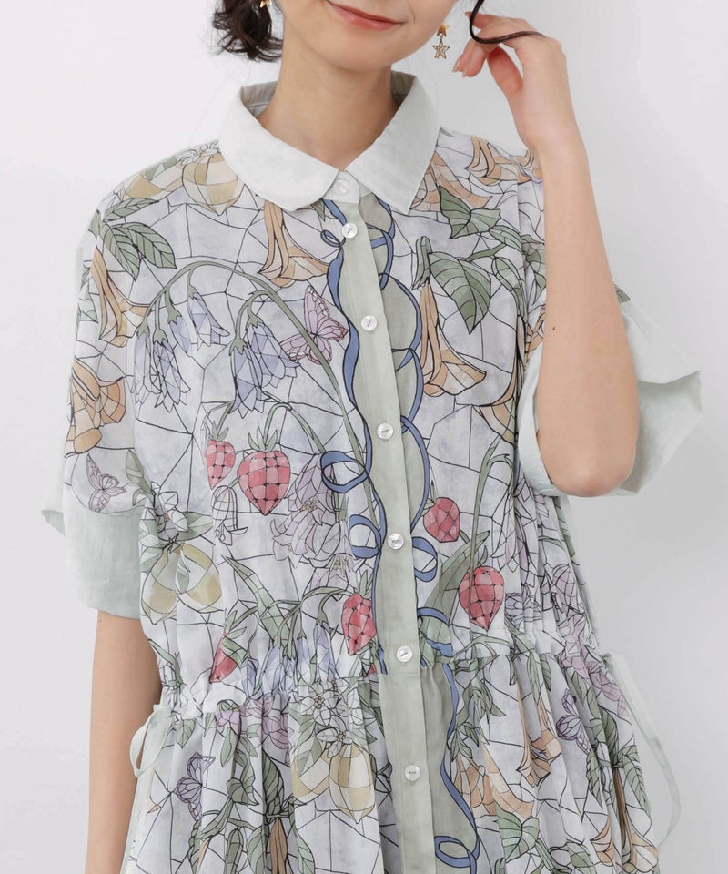 ステンドグラス風花柄シャツワンピース-9