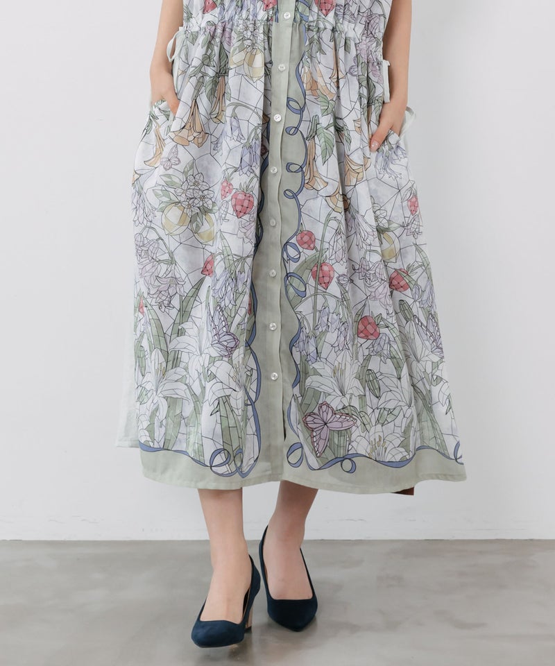 ステンドグラス風花柄シャツワンピース-9