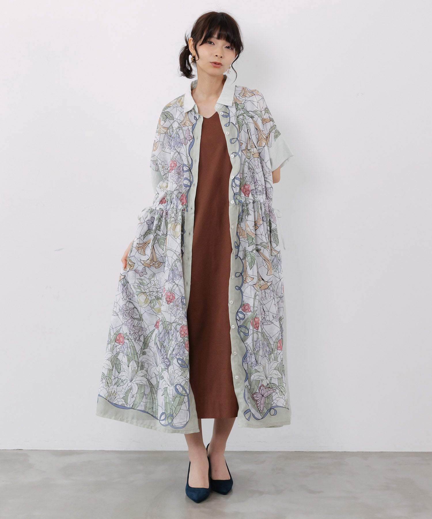 562233：ステンドグラス風花柄シャツワンピースの通販-ScoLar