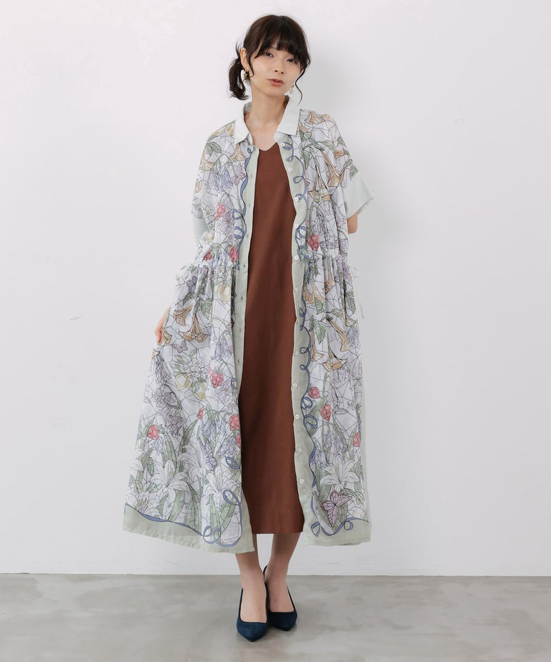 ステンドグラス風花柄シャツワンピース-11