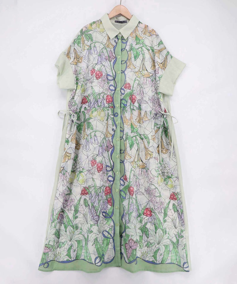 ステンドグラス風花柄シャツワンピース-15