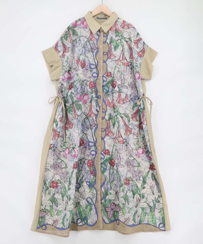 ステンドグラス風花柄シャツワンピース-18