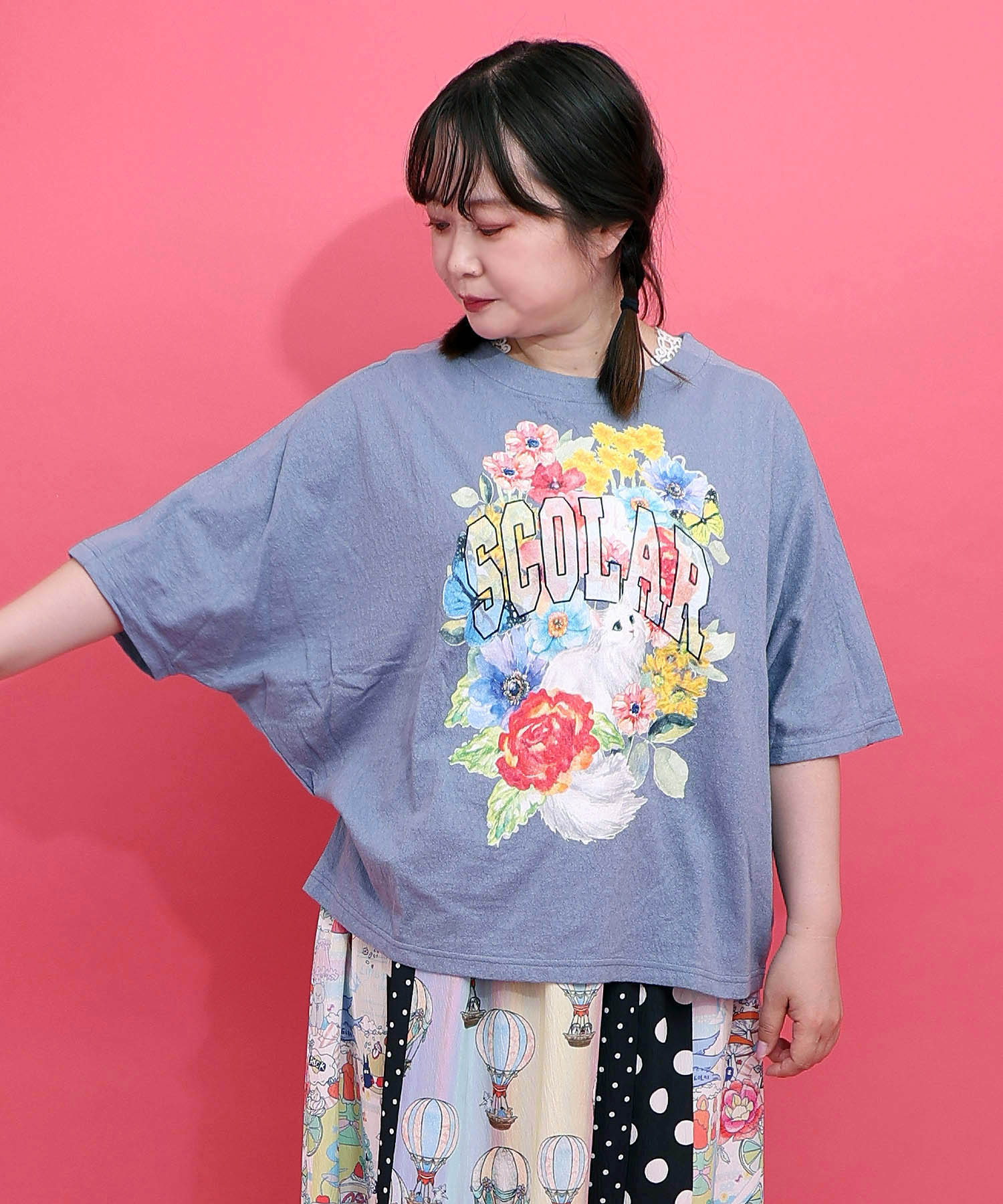 162755：花ネコ柄 ローズジャガードプルオーバーの通販-ScoLar