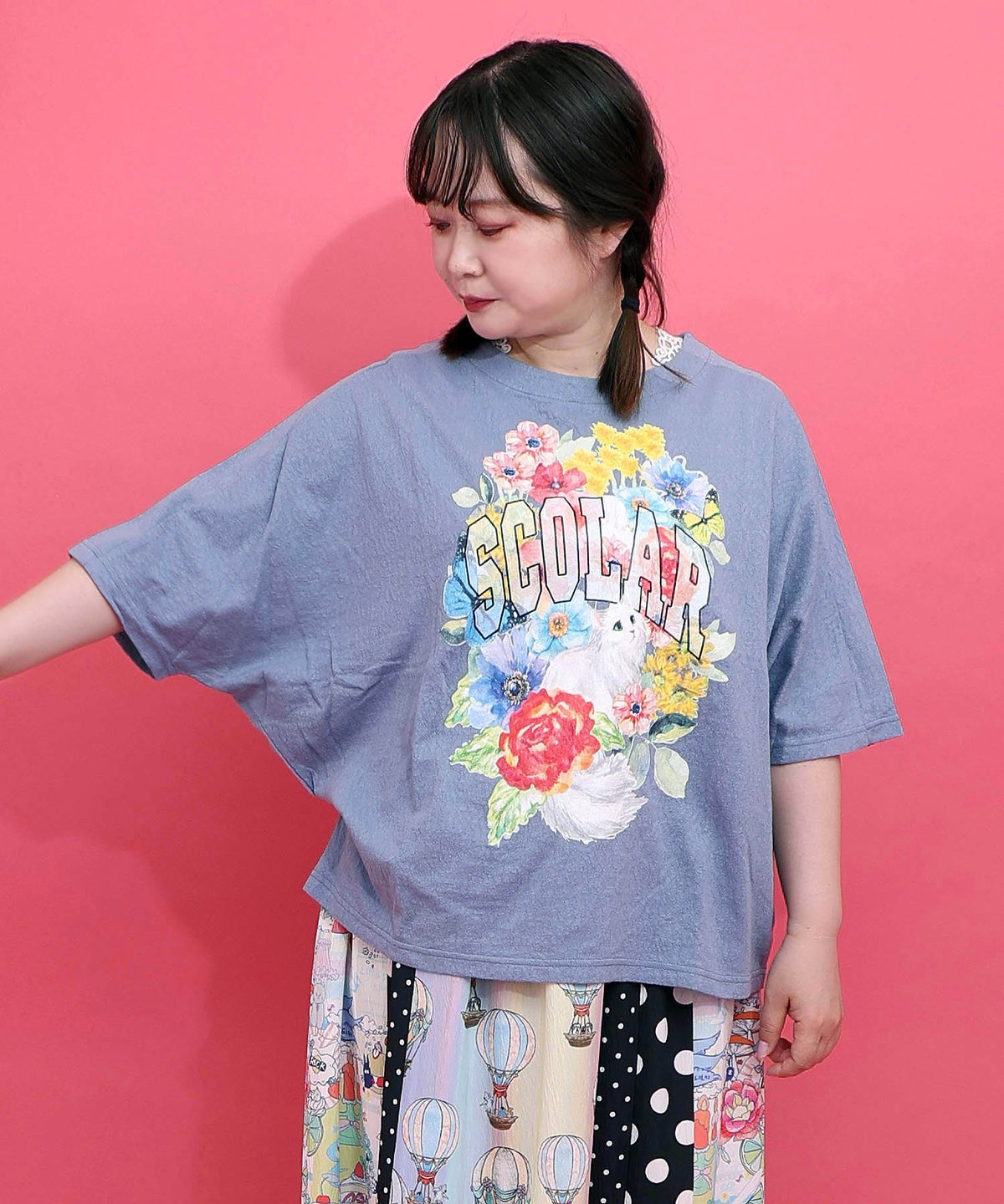 花ネコ柄 ローズジャガードプルオーバー-3