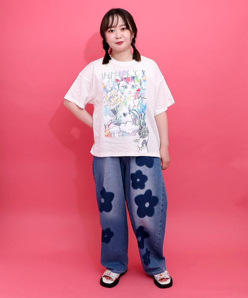画家スカラーちゃん ネコ柄Tシャツ-2