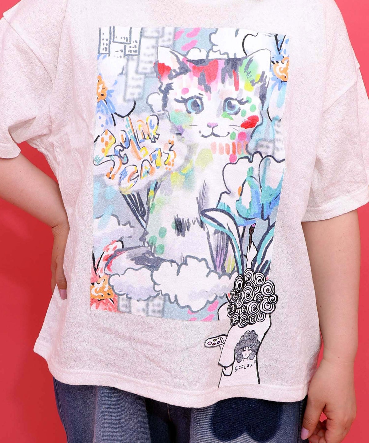 画家スカラーちゃん ネコ柄Tシャツ-6