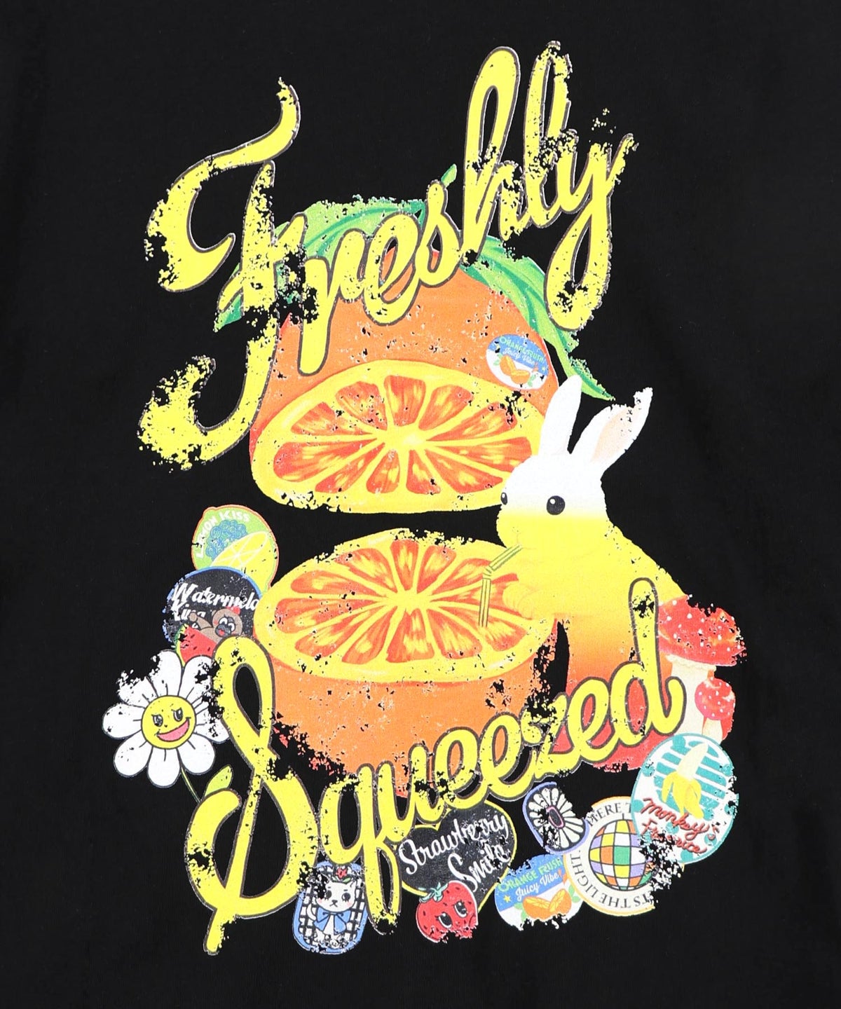 オレンジ大好きうさぎ柄 フリル付きTシャツ-7