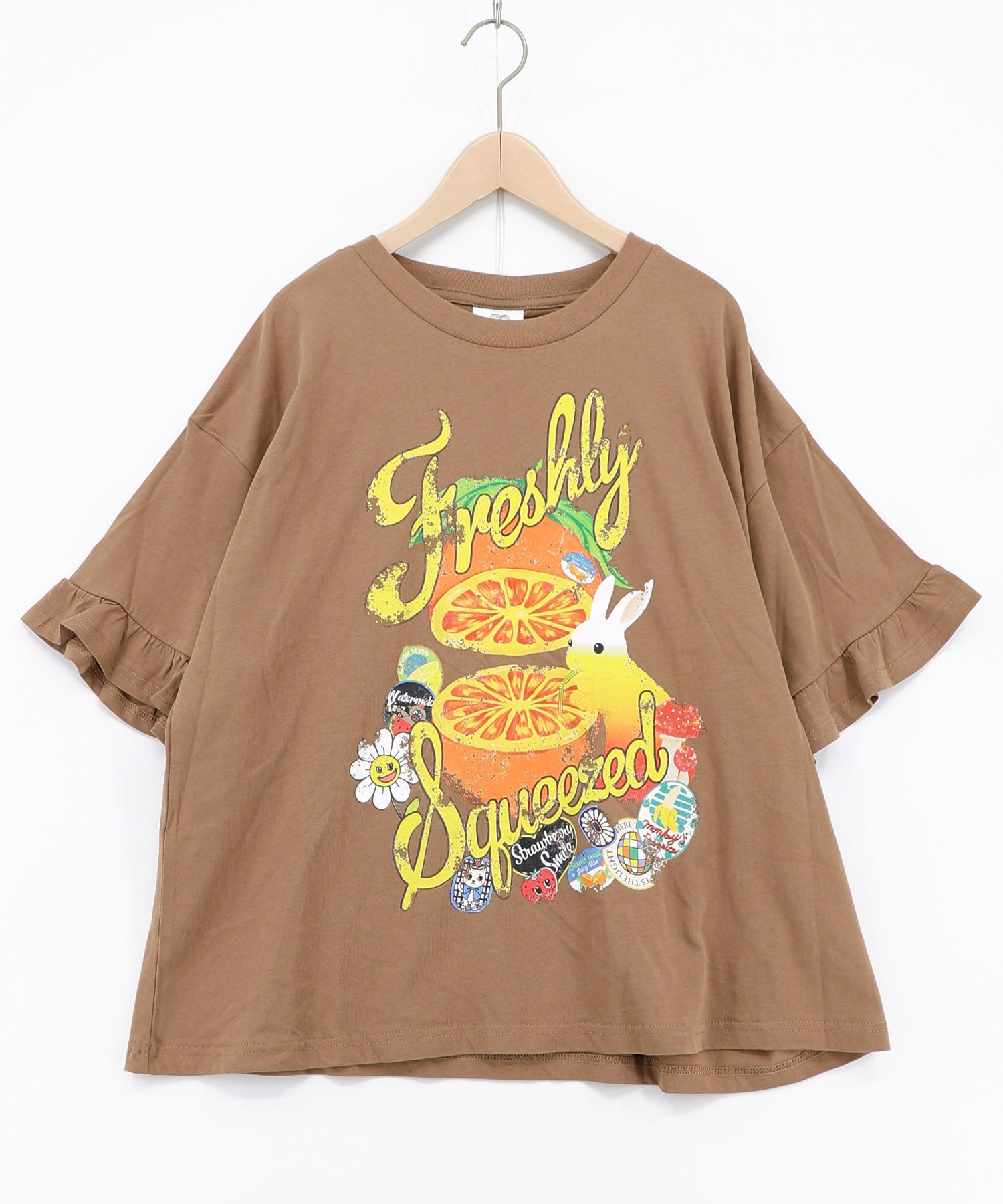 うさこ様オーダー分 162708：オレンジ大好きうさぎ柄 フリル付きTシャツの通販-ScoLar