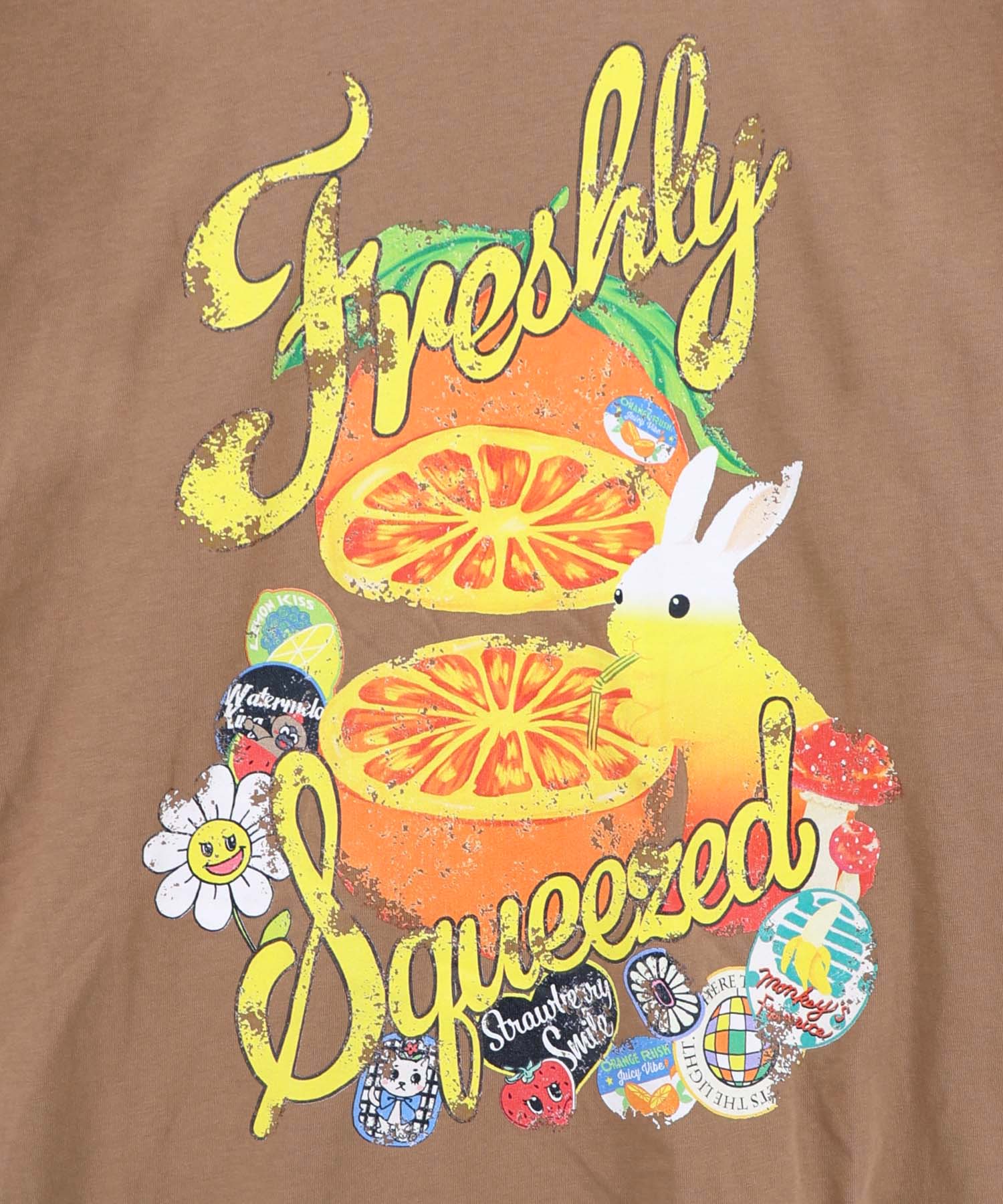 162708：オレンジ大好きうさぎ柄 フリル付きTシャツの通販-ScoLar