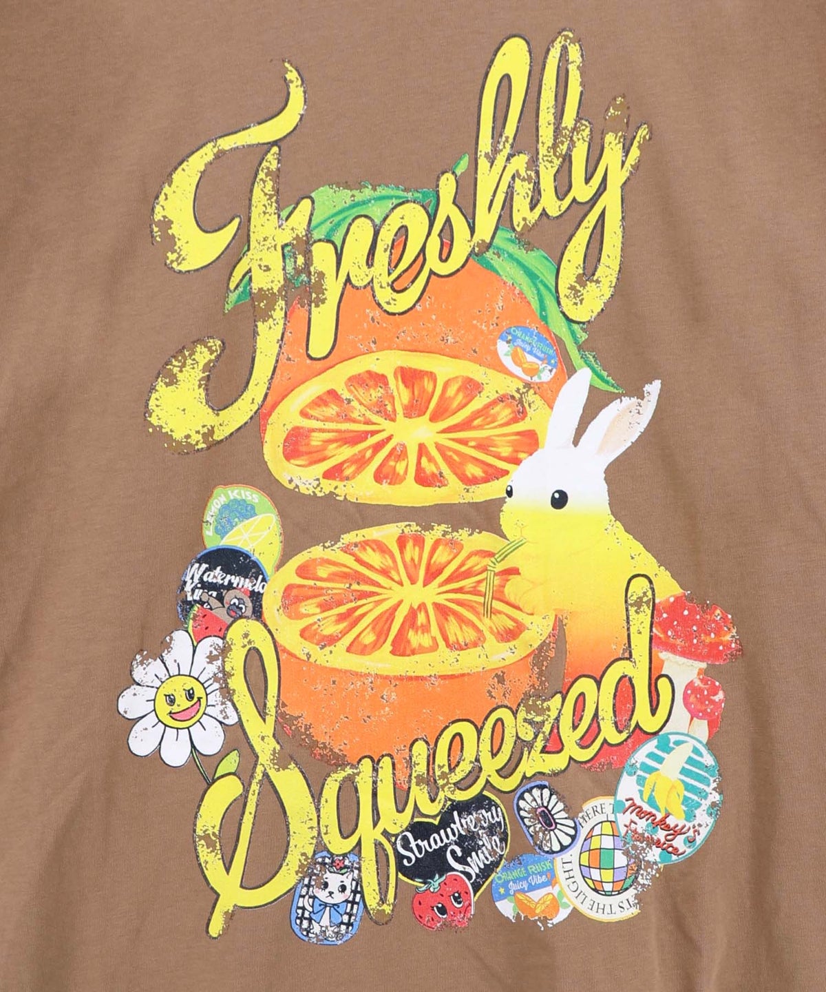 オレンジ大好きうさぎ柄 フリル付きTシャツ-9