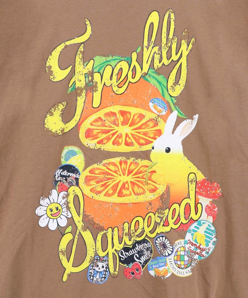 オレンジ大好きうさぎ柄 フリル付きTシャツ-9