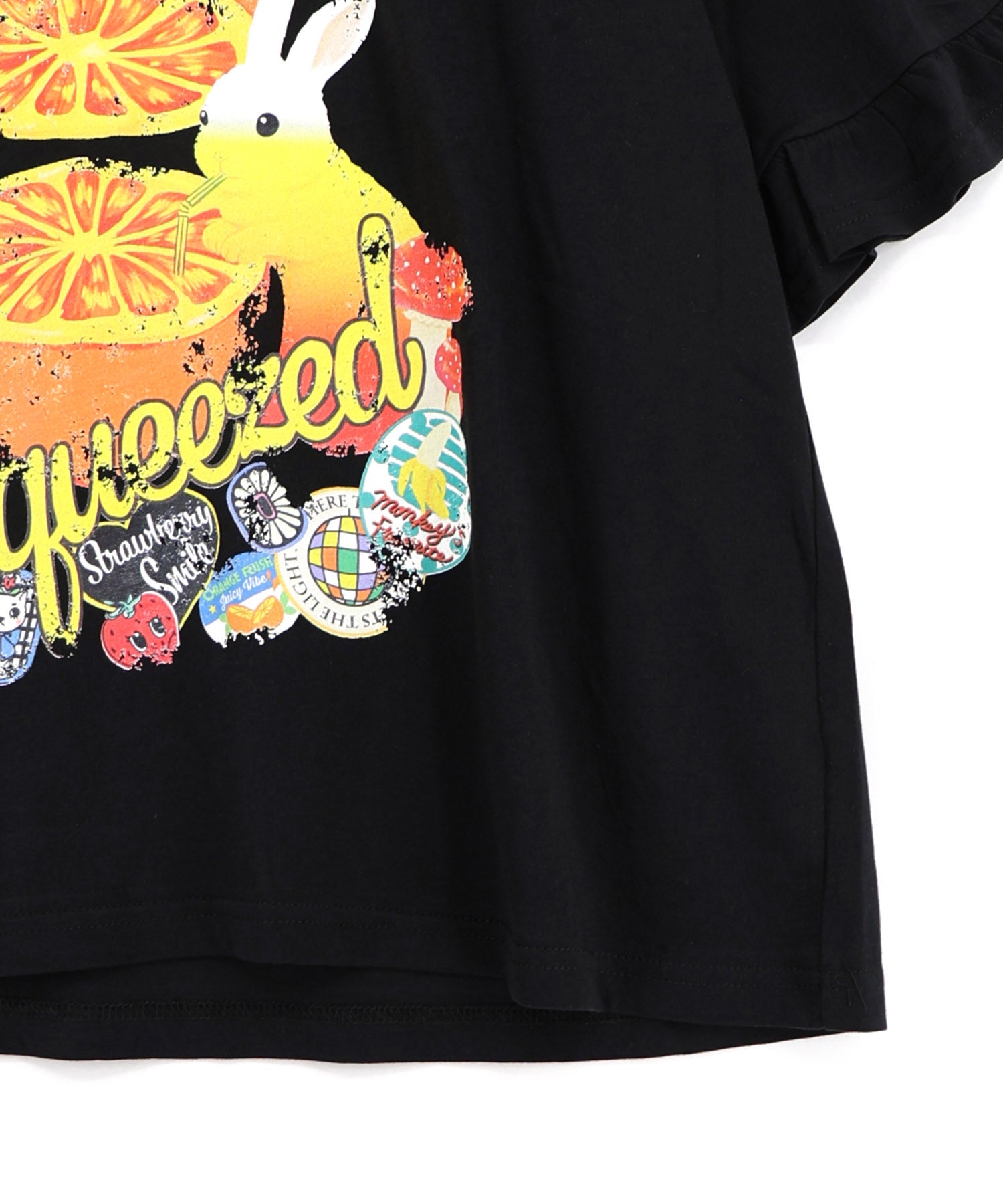 162708：オレンジ大好きうさぎ柄 フリル付きTシャツの通販-ScoLar