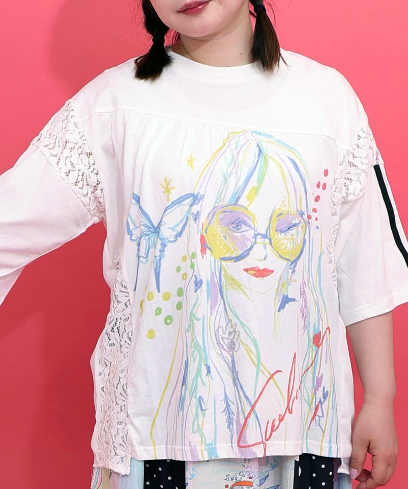 パステル調サングラスガール柄 異素材切替PO-5