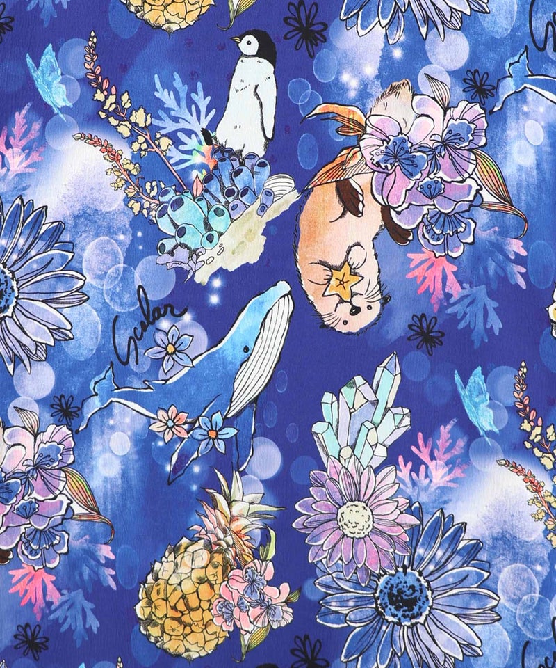 お花いっぱい水族館柄 キャミワンピース-9