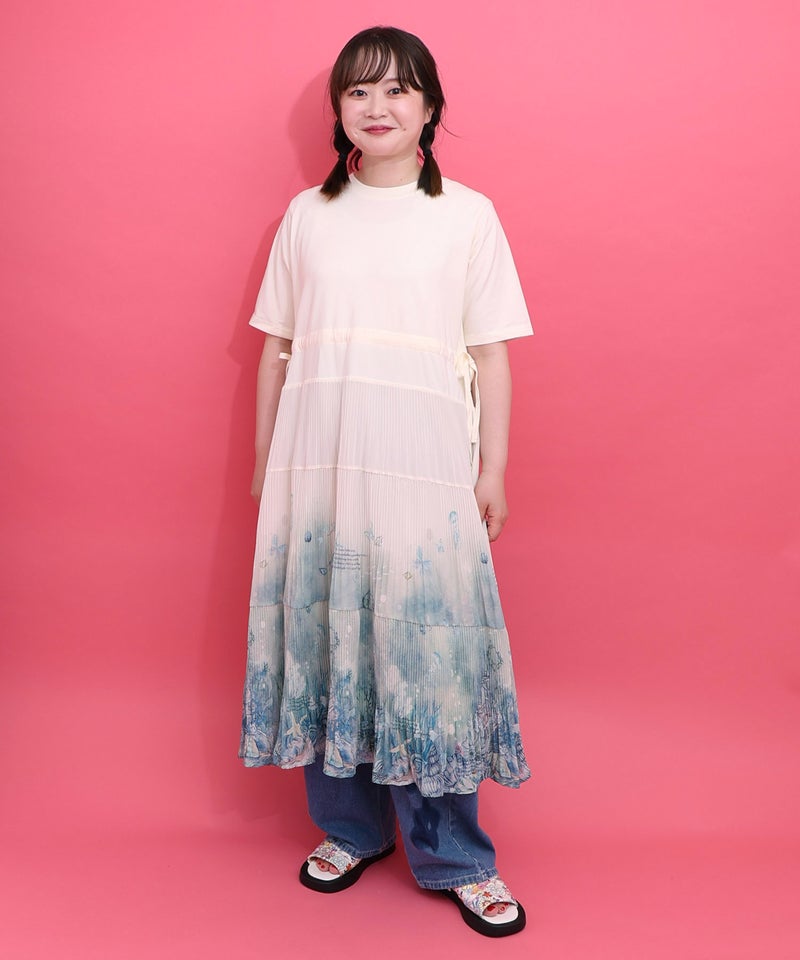 天竺ｘプリーツシフォン 貝殻柄グラデワンピース-3