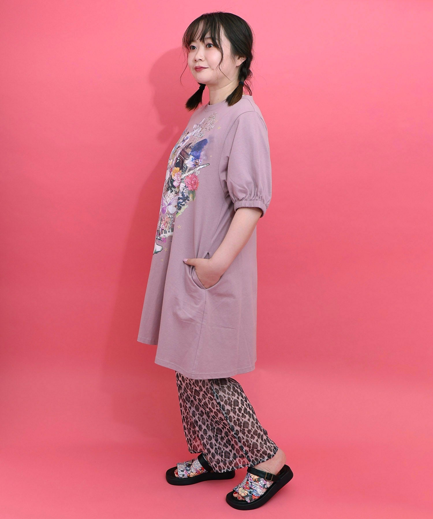 562243：深海のコンサート柄 袖ギャザー入りチュニックの通販-ScoLar