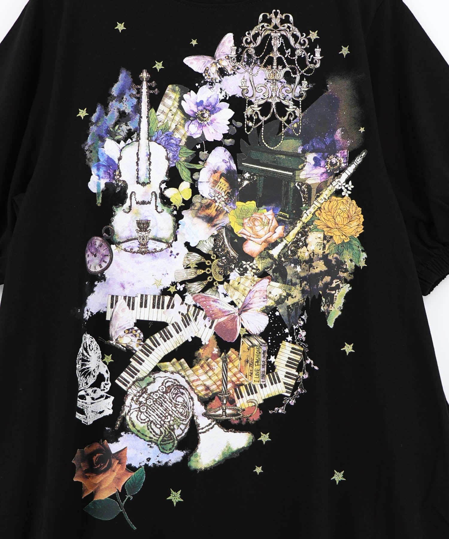 562243：深海のコンサート柄 袖ギャザー入りチュニックの通販-ScoLar