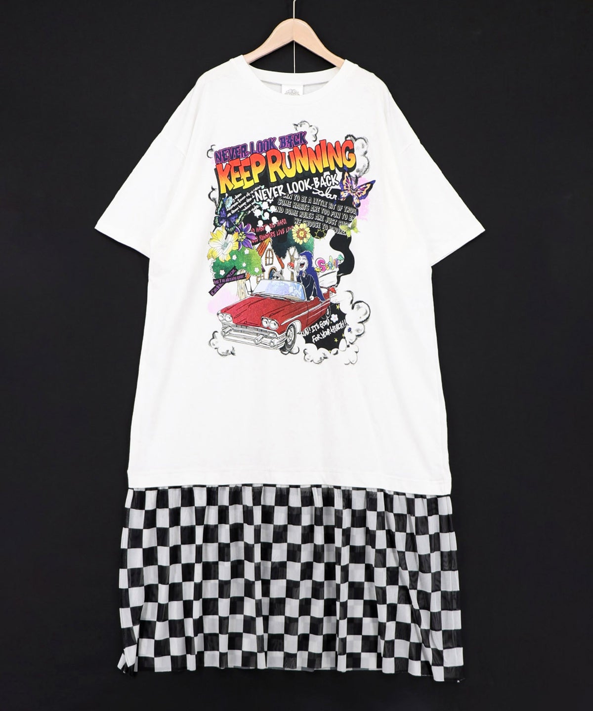 ダークメルヘン×チェック柄 チュール裾切替ワンピース-9
