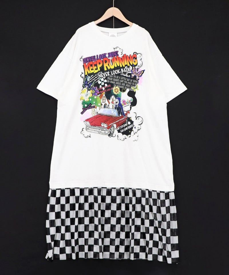 ダークメルヘン×チェック柄 チュール裾切替ワンピース-9