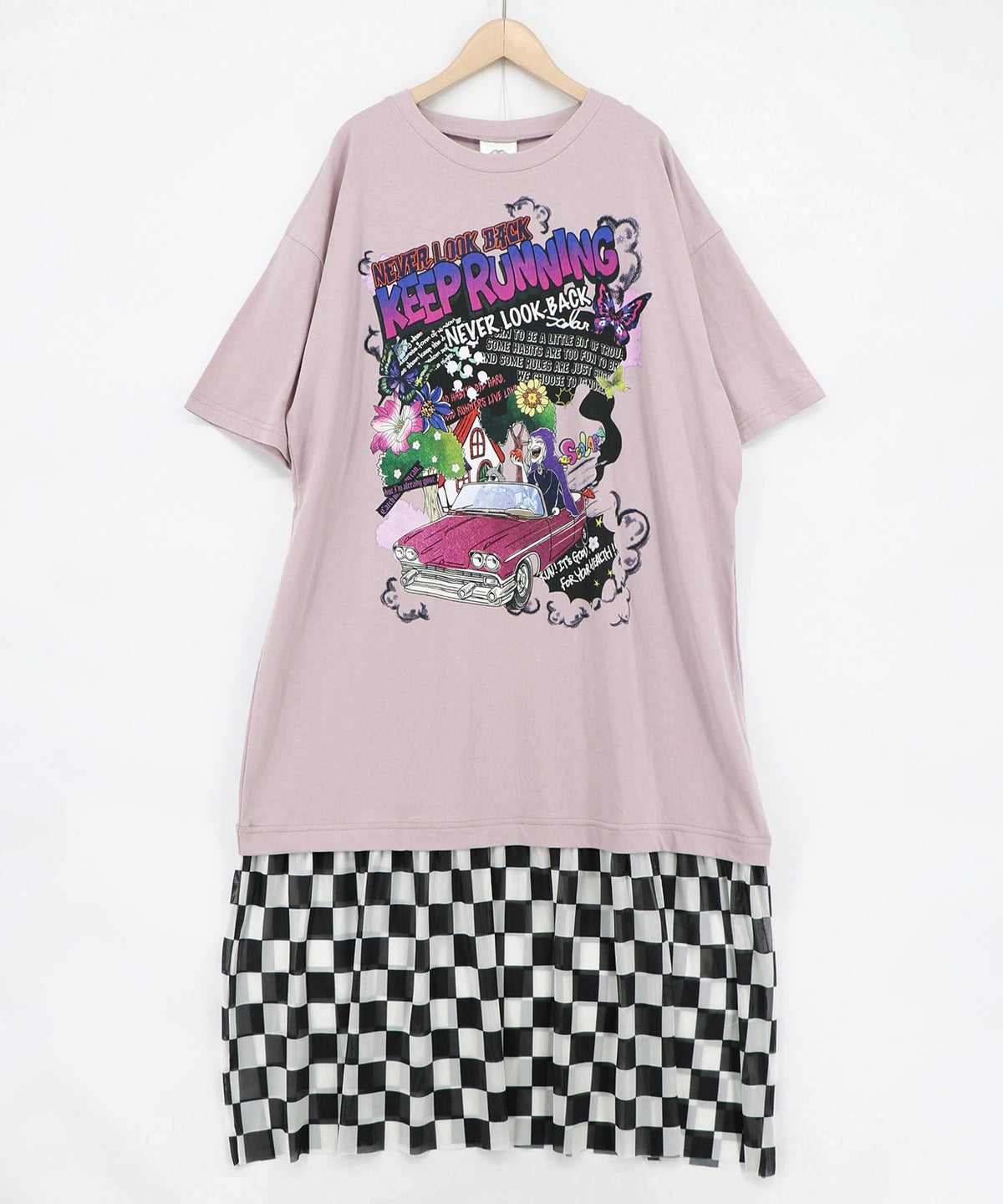 ダークメルヘン×チェック柄 チュール裾切替ワンピース-13