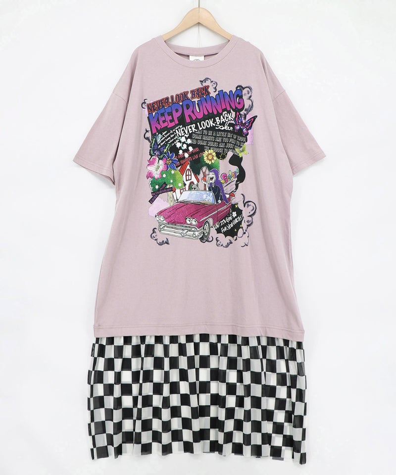 ダークメルヘン×チェック柄 チュール裾切替ワンピース-13