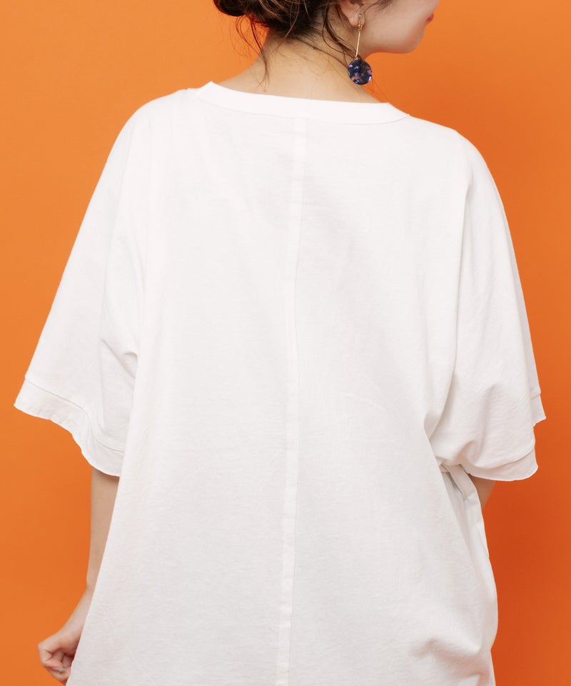 リボン付き もふもふハチワレネコ柄Tシャツ-8