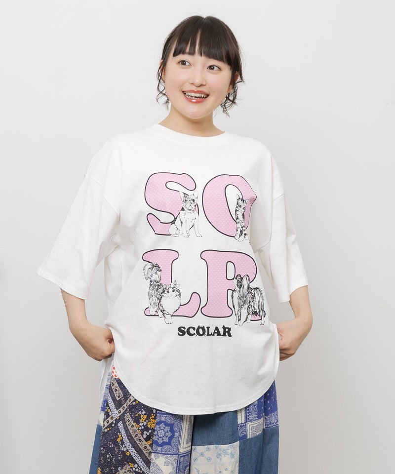 ドットスカラー わんにゃん柄Tシャツ-1