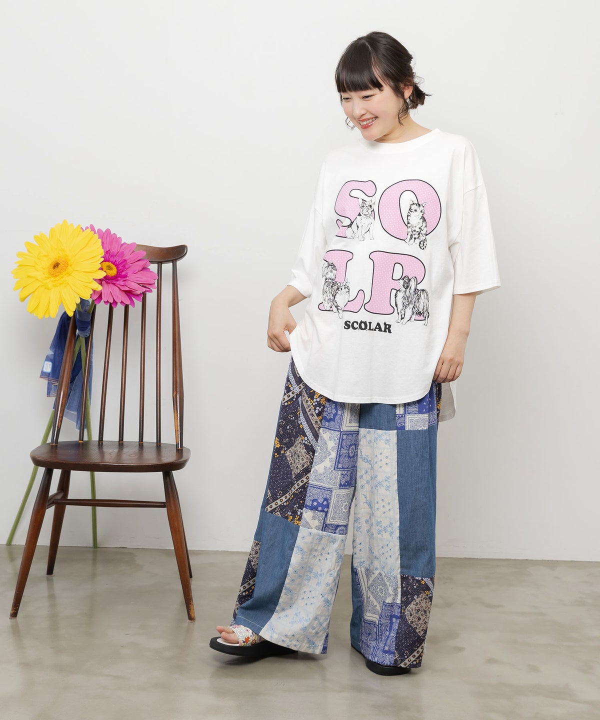 ドットスカラー わんにゃん柄Tシャツ-2