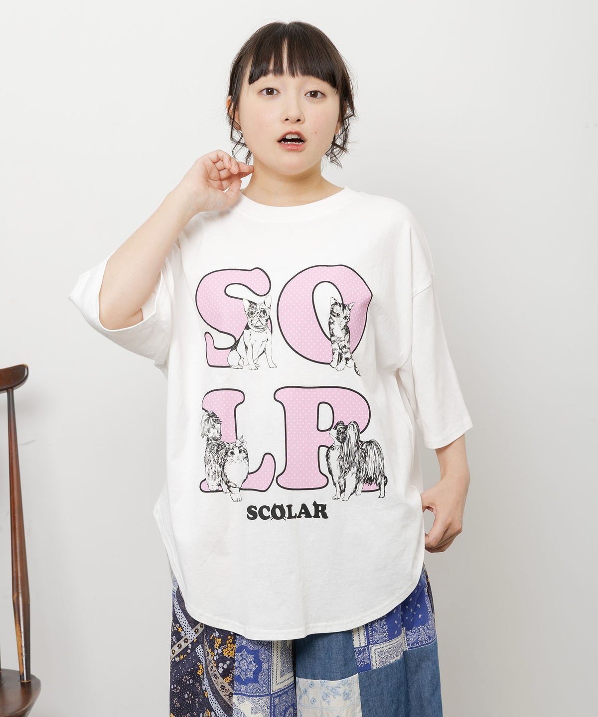 ドットスカラー わんにゃん柄Tシャツ-3