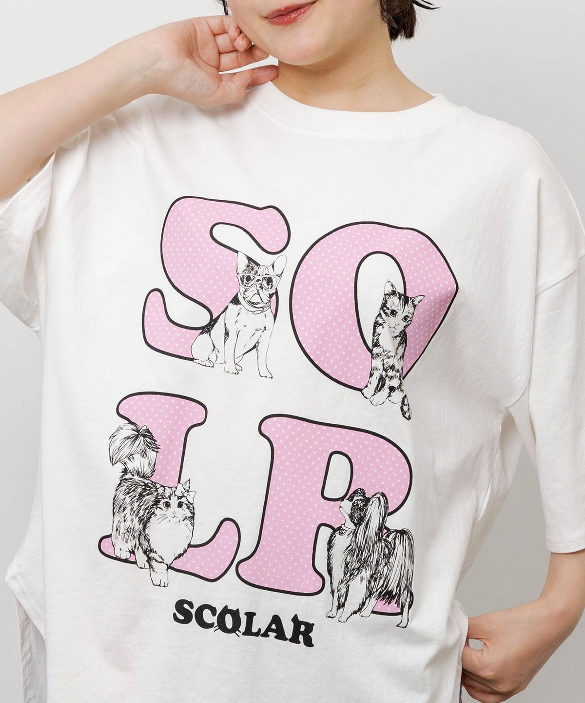 ドットスカラー わんにゃん柄Tシャツ-8