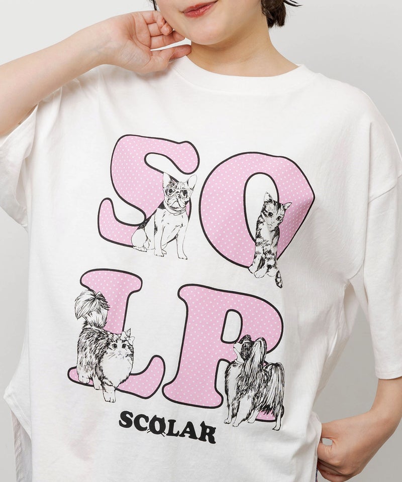 ドットスカラー わんにゃん柄Tシャツ-8