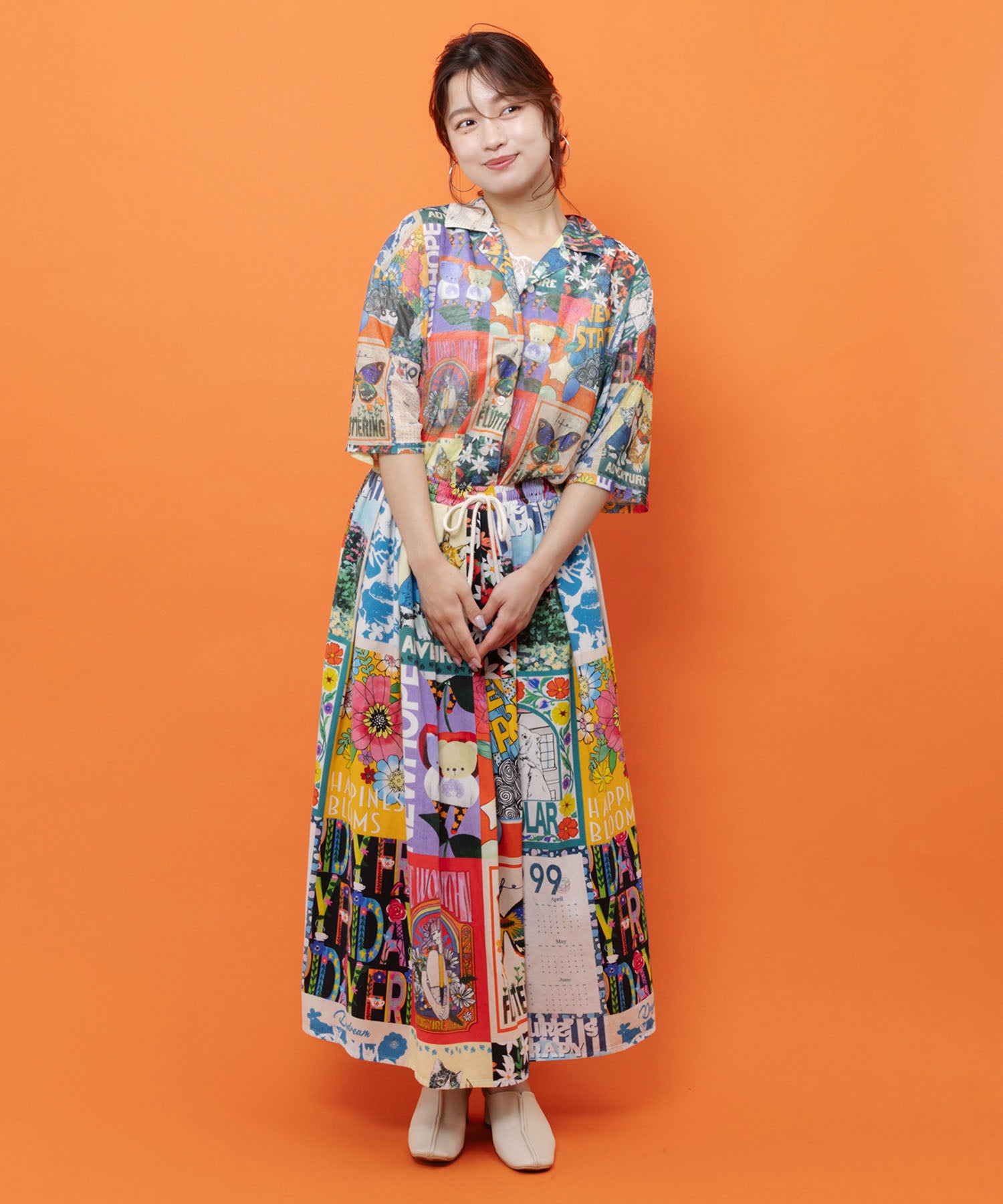 162726：スカラー ポスターコラージュ柄or花ネコ柄シャツの通販-ScoLar