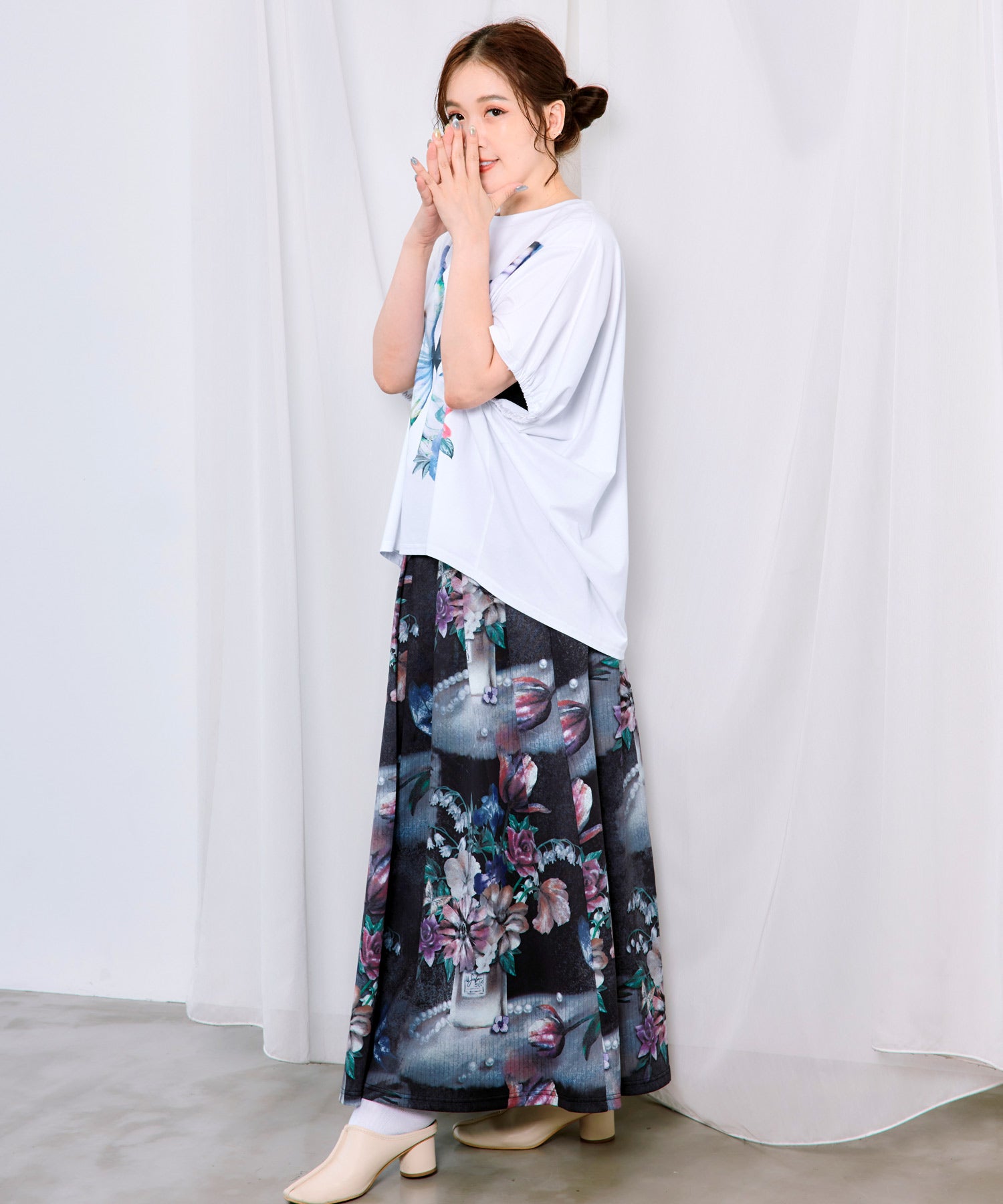 562262：水彩調 花蝶柄シルケットタッチプルオーバーの通販-ScoLar