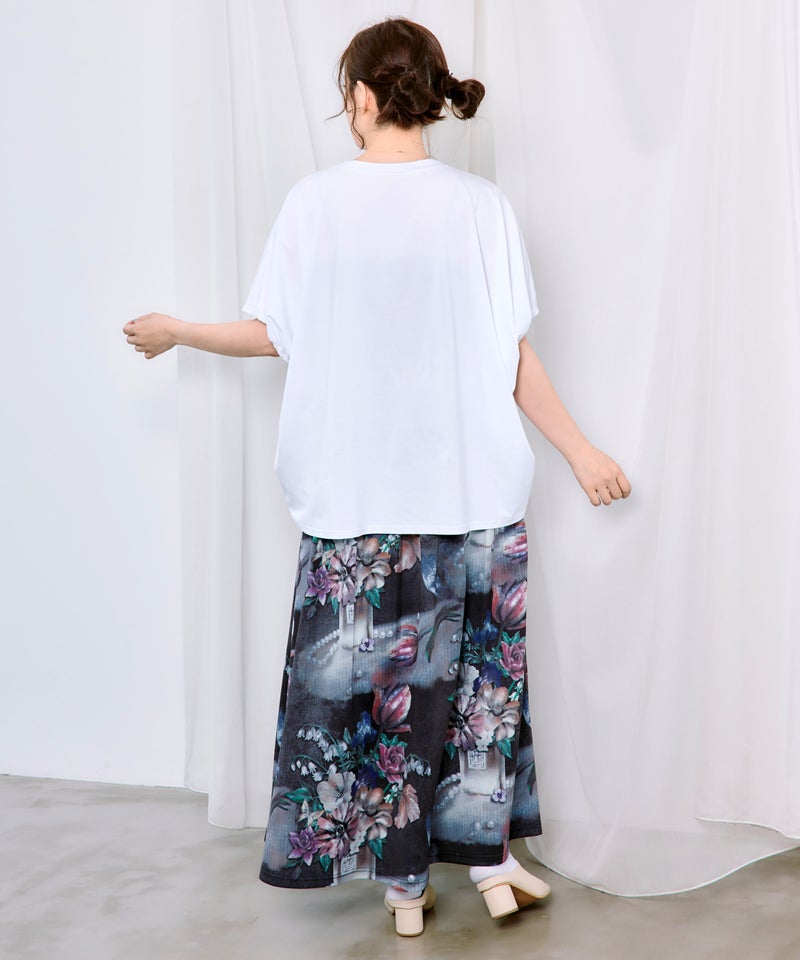 水彩調 花蝶柄シルケットタッチプルオーバー-4