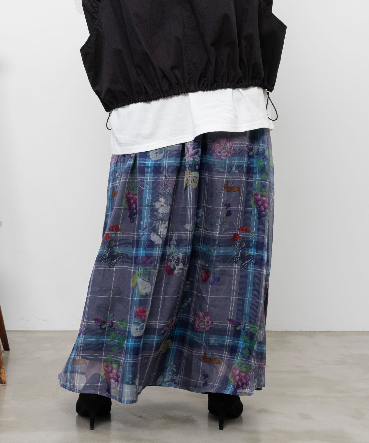 562251：デニム×チェック 異素材切替スカートの通販-ScoLar