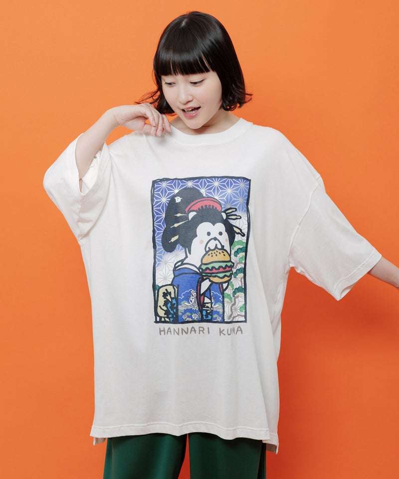 はんなりクマバーガー柄Tシャツ-1
