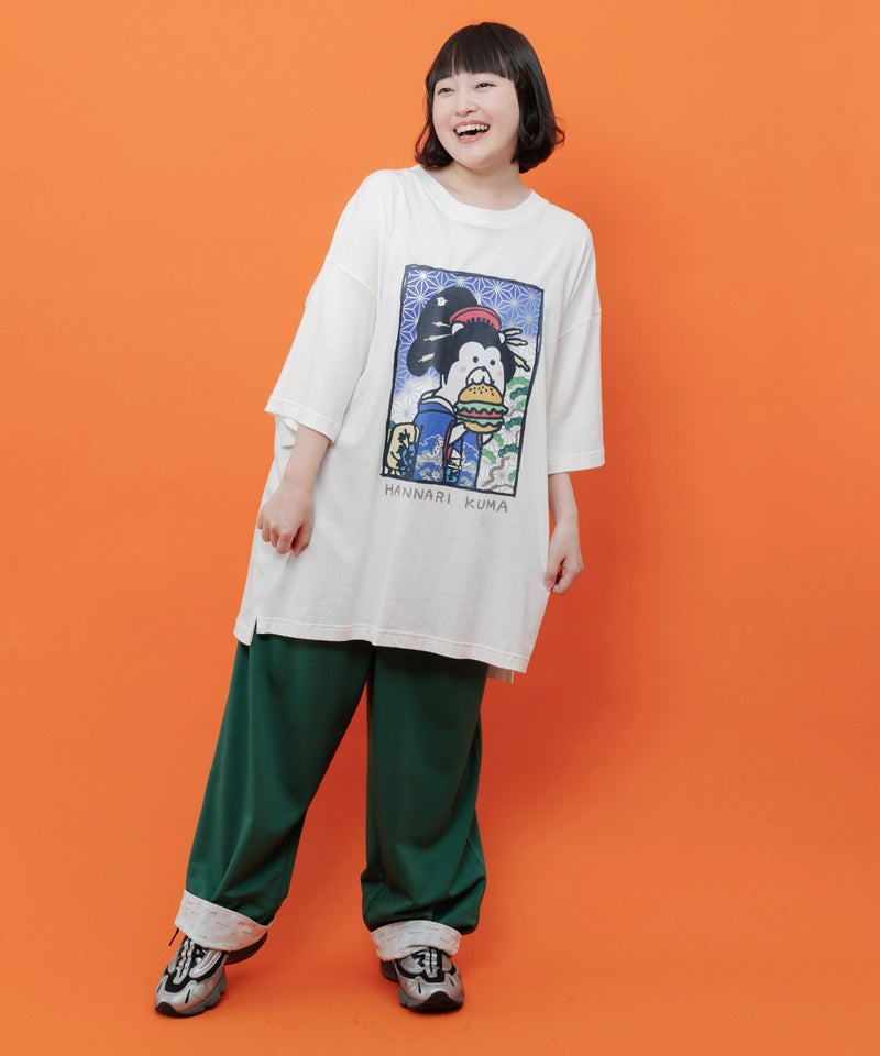 はんなりクマバーガー柄Tシャツ-2