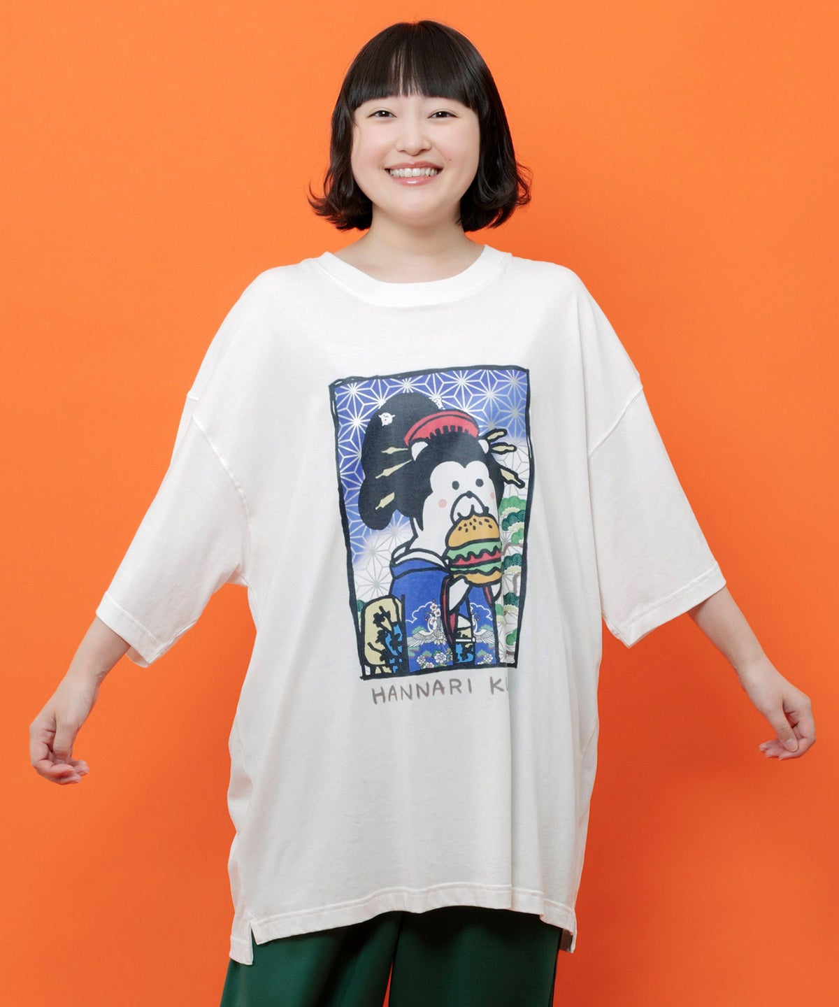 はんなりクマバーガー柄Tシャツ-3