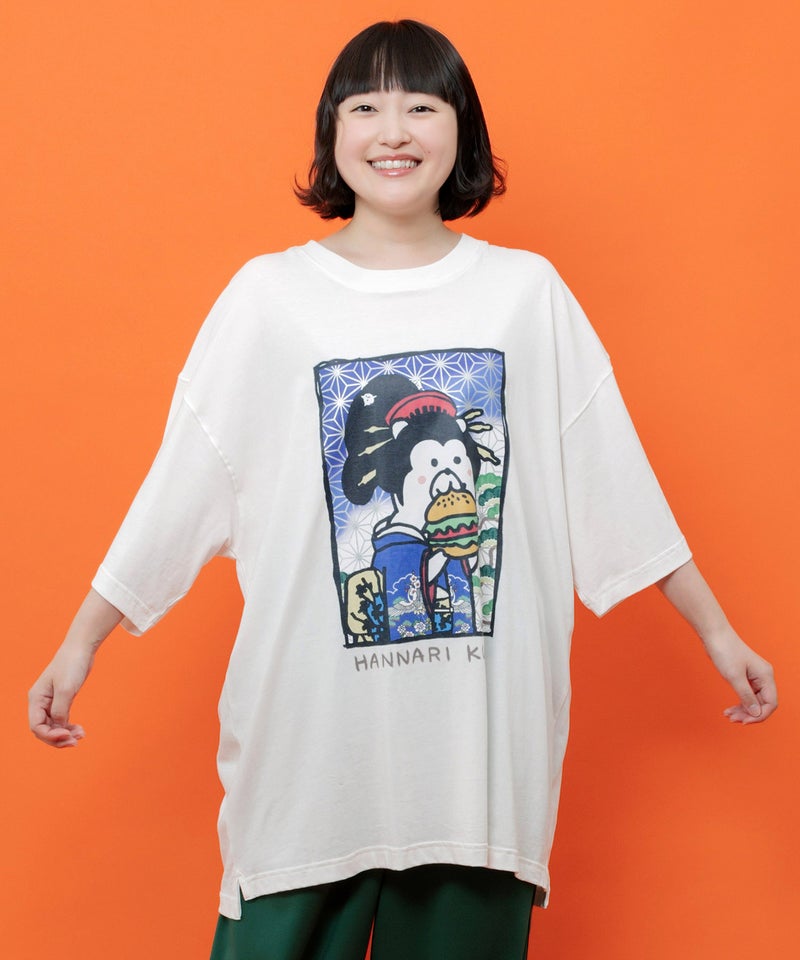 はんなりクマバーガー柄Tシャツ-3