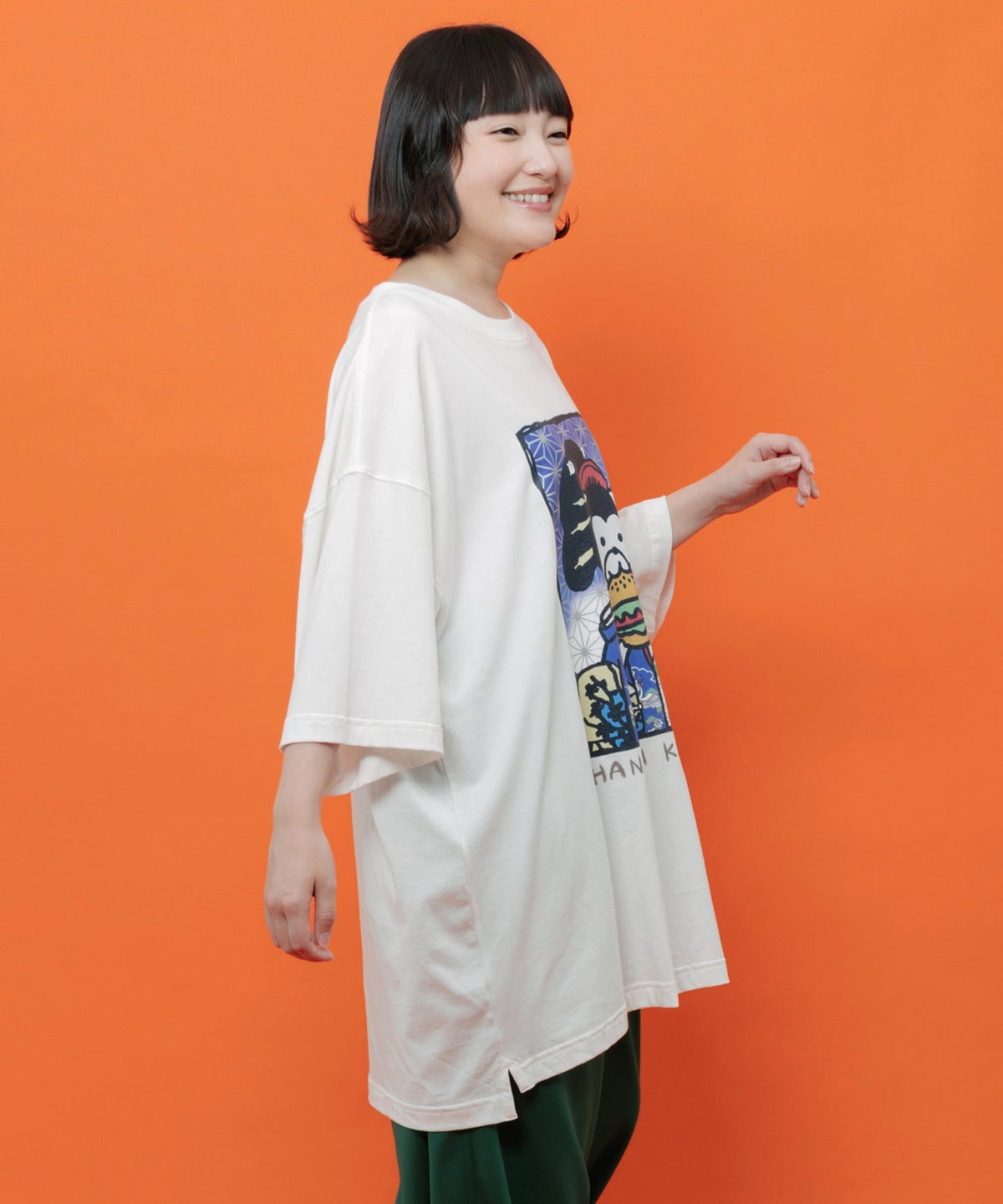 はんなりクマバーガー柄Tシャツ-7