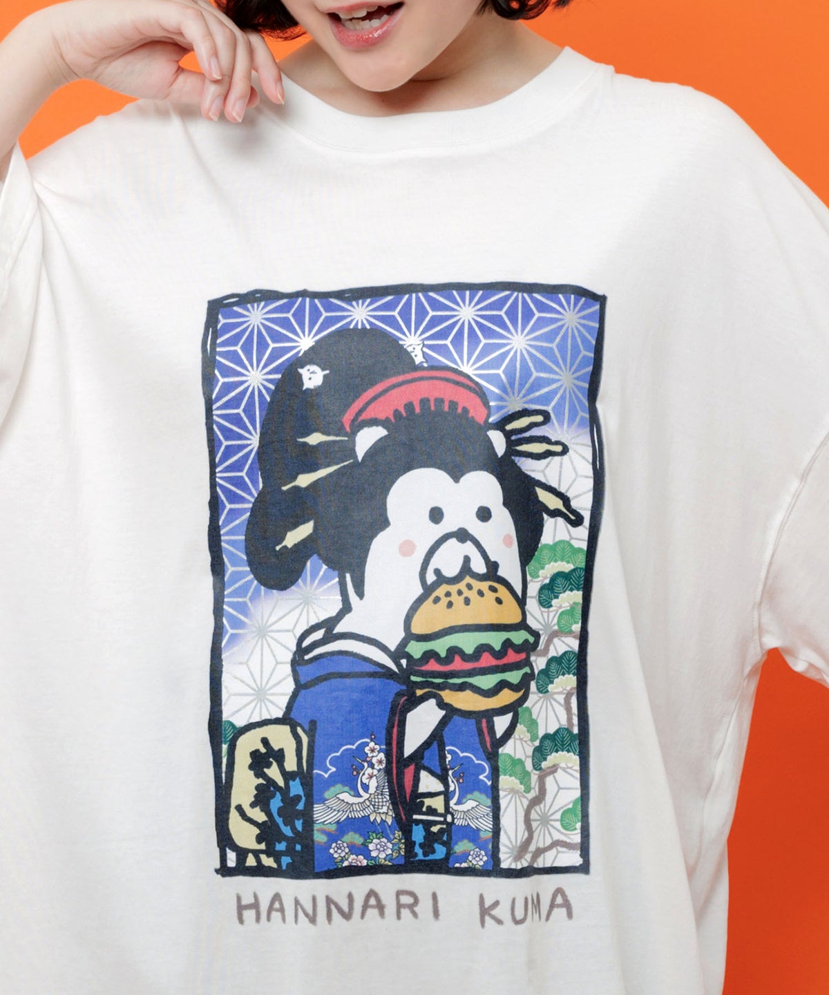 はんなりクマバーガー柄Tシャツ-8