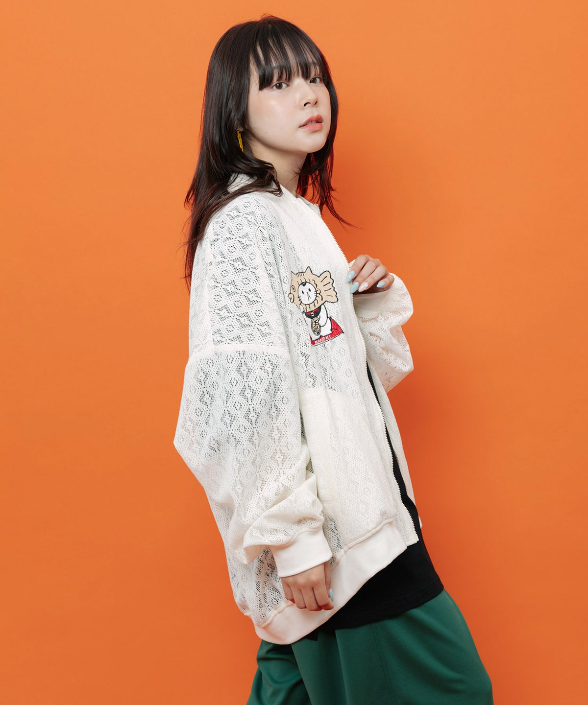 招きタイネコ×はんなりクマ 刺繍レースブルゾン-5