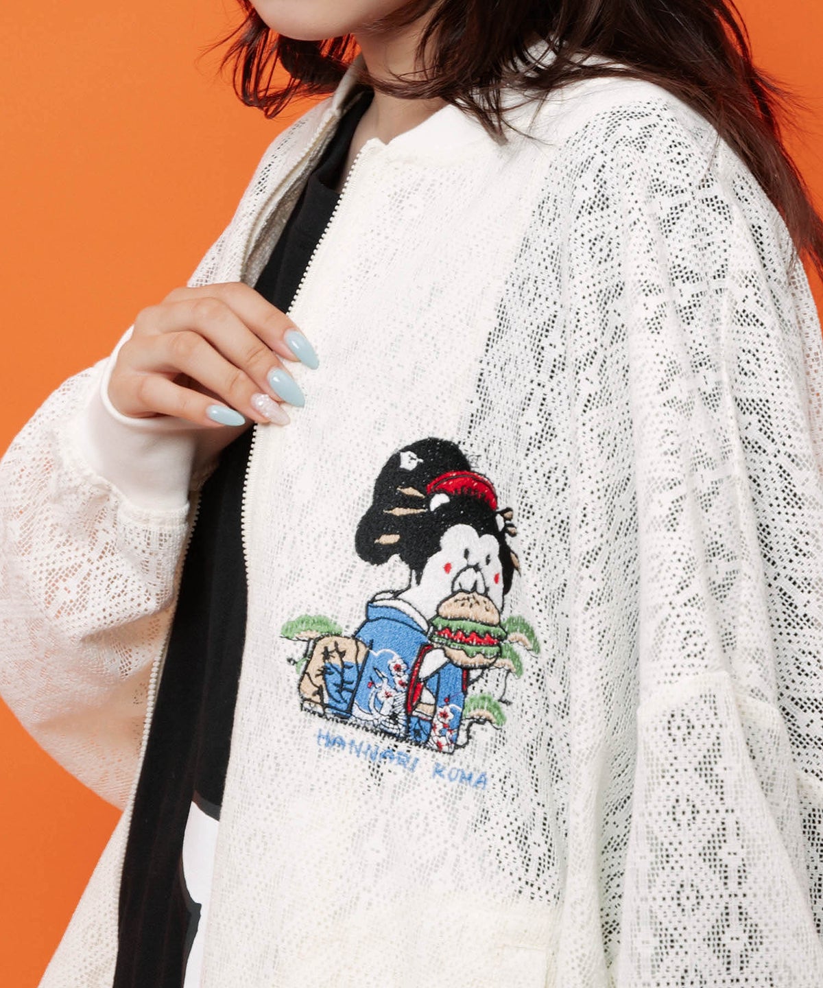 招きタイネコ×はんなりクマ 刺繍レースブルゾン-7