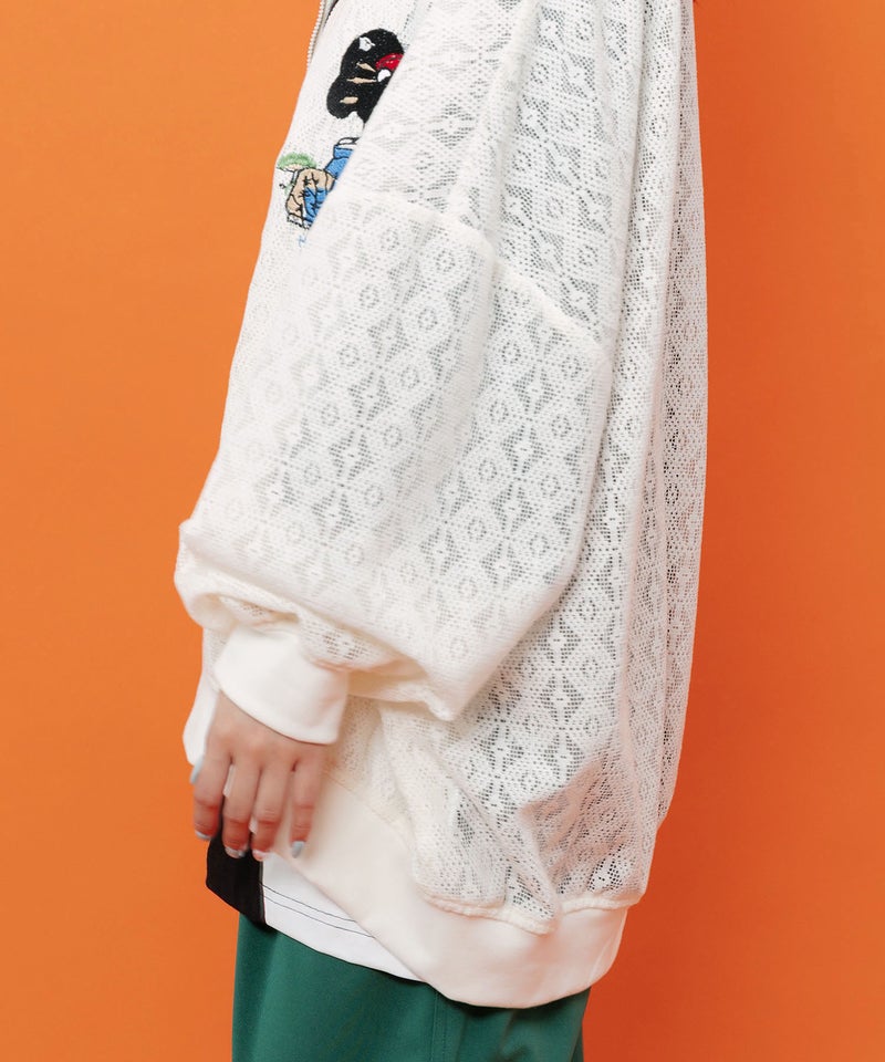 招きタイネコ×はんなりクマ 刺繍レースブルゾン-8