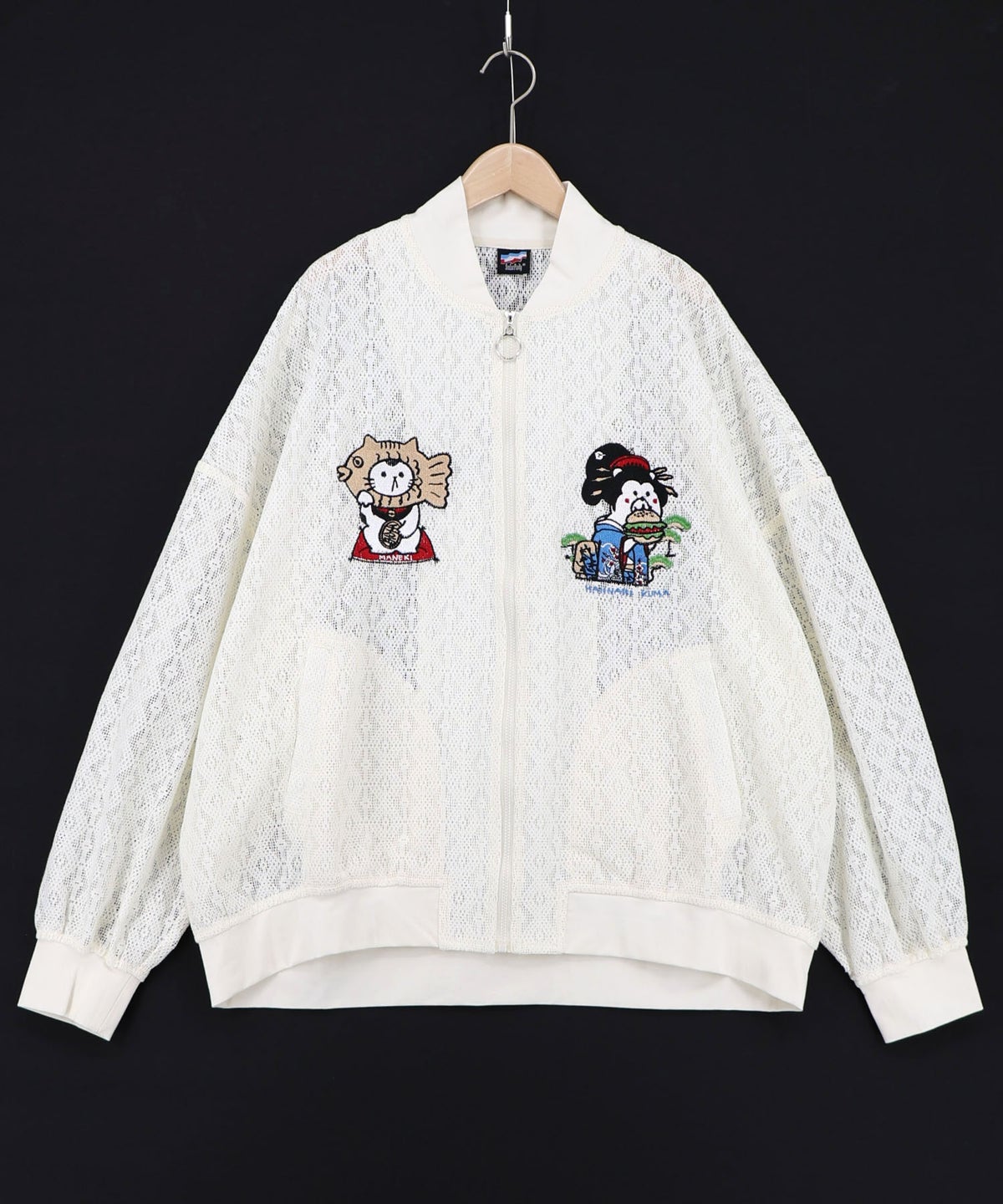招きタイネコ×はんなりクマ 刺繍レースブルゾン-10