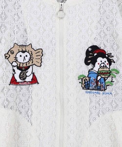 招きタイネコ×はんなりクマ 刺繍レースブルゾン-11